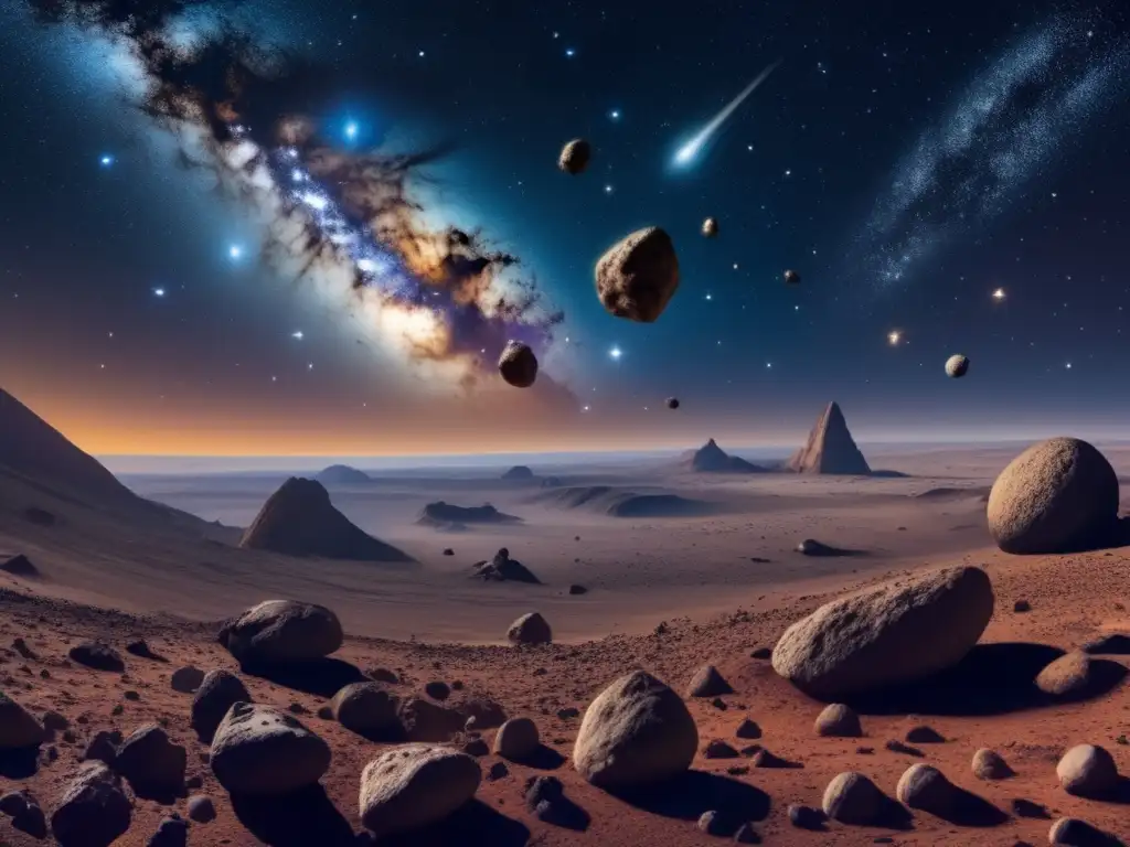 Un emocionante panorama del universo con estrellas, galaxias y asteroides en variados tamaños y colores