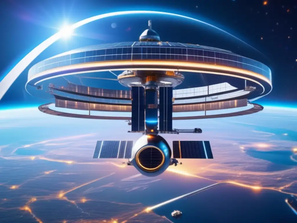Energía solar espacial para colonias extraterrestres: vista impresionante de una estación espacial futurista rodeada de planetas vibrantes y el vasto espacio