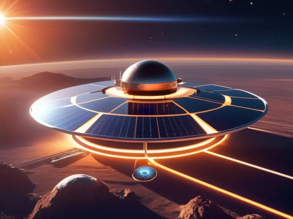 Energía solar espacial: Futurista estación espacial capturando energía solar desde el espacio