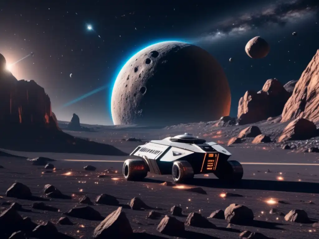 Escena futurista en el espacio: Defensa planetaria contra asteroides
