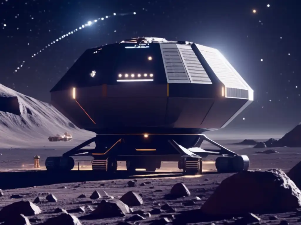 Futuro minero espacial en asteroide Escena de minería espacial futurista en asteroide