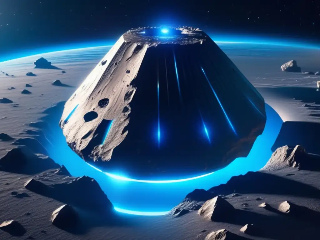 Escudos energéticos protección asteroides en imagen de nave futurista y asteroide en el espacio