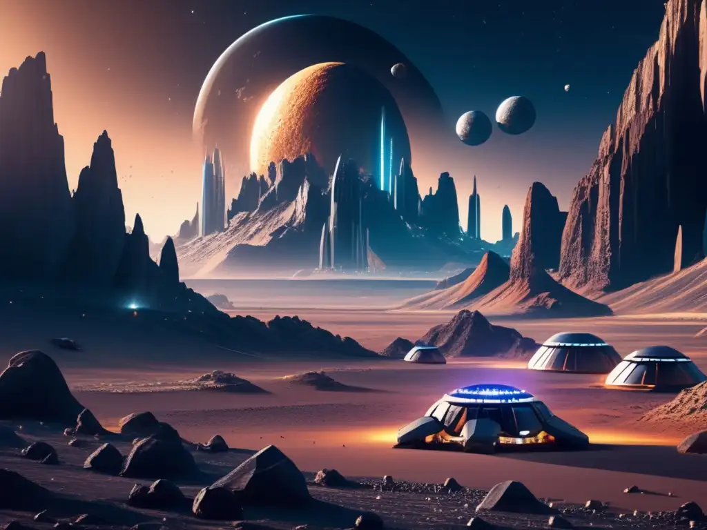 Colonización espacial con asteroides en una imagen futurista de una colonia metálica en un asteroide