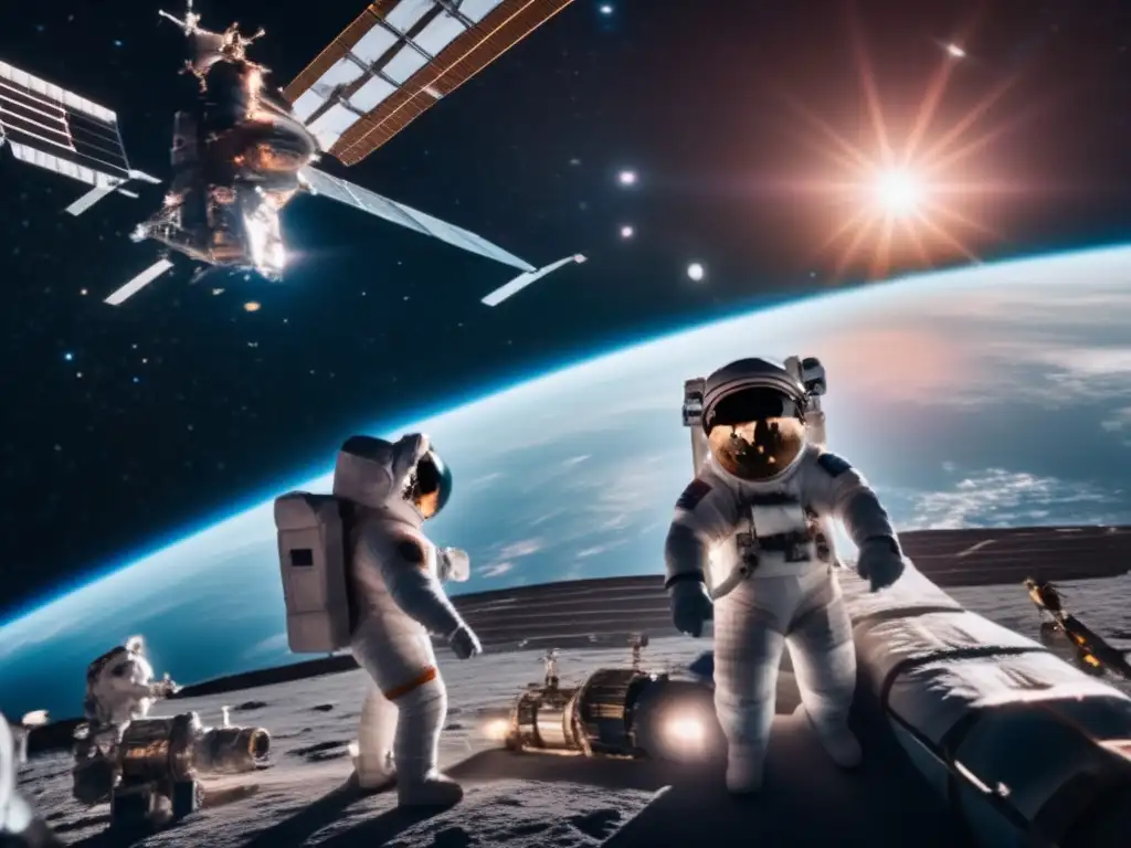 Estación espacial con astronautas: Supervivencia microbiana en el espacio