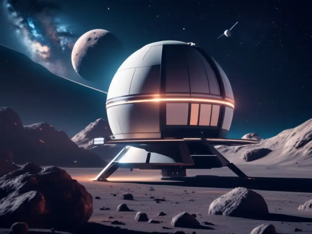 Estación espacial futurista orbitando asteroide: Exploración de asteroides: Alianzas estratégicas