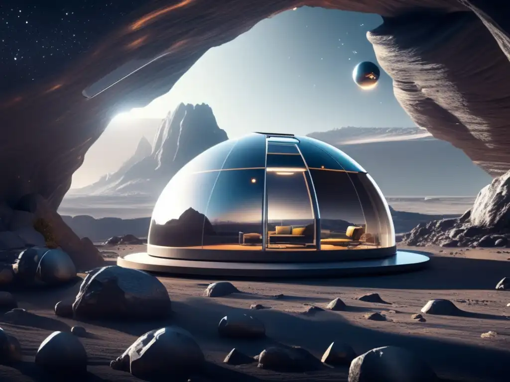 Habitat espacial futurista en asteroide - Exploración y explotación de asteroides