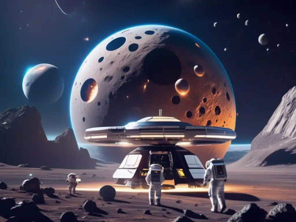 Estación espacial futurista en asteroide: Exploración y extracción de asteroides