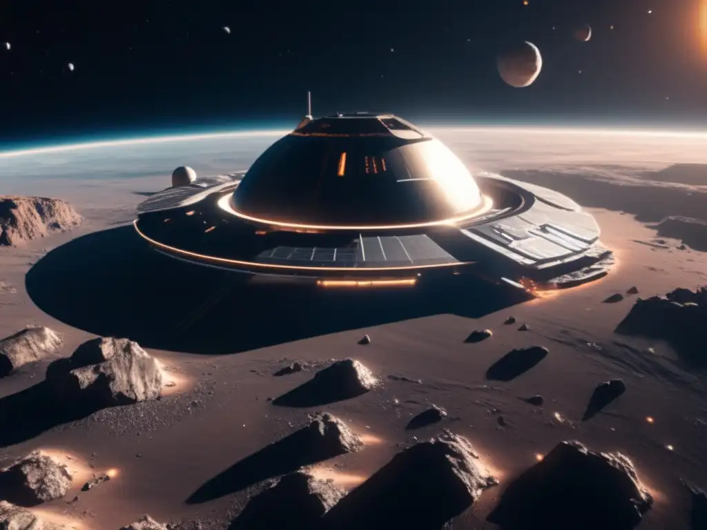 Estación espacial futurista orbitando asteroide: Economía circular intergaláctica