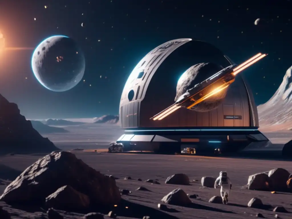 Estación espacial futurista orbitando asteroide: Legislación espacial minería asteroides