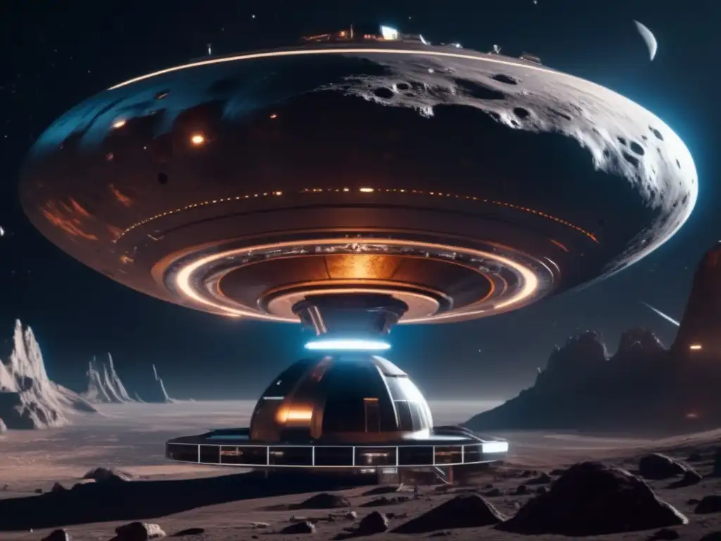 Estación espacial futurista orbitando asteroide: Exploración espacial con asteroides