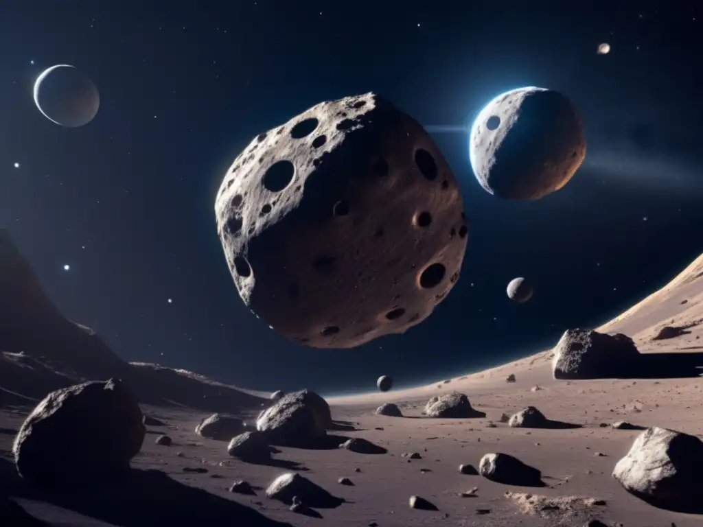 Estación espacial futurista orbitando asteroide en el espacio profundo