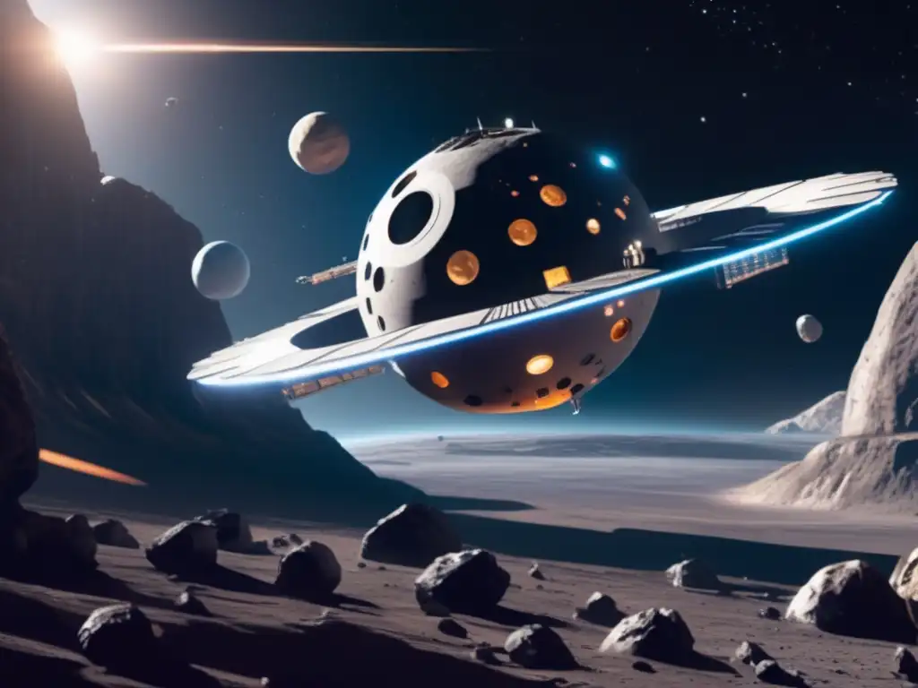 Ultradescripción: Estación espacial futurista orbita asteroide masivo