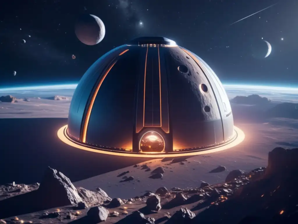 Estación espacial futurista y asteroide en exploración: tratados internacionales