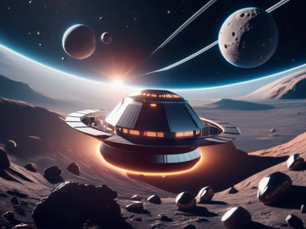 Estación espacial futurista y asteroides: Exploración y regeneración