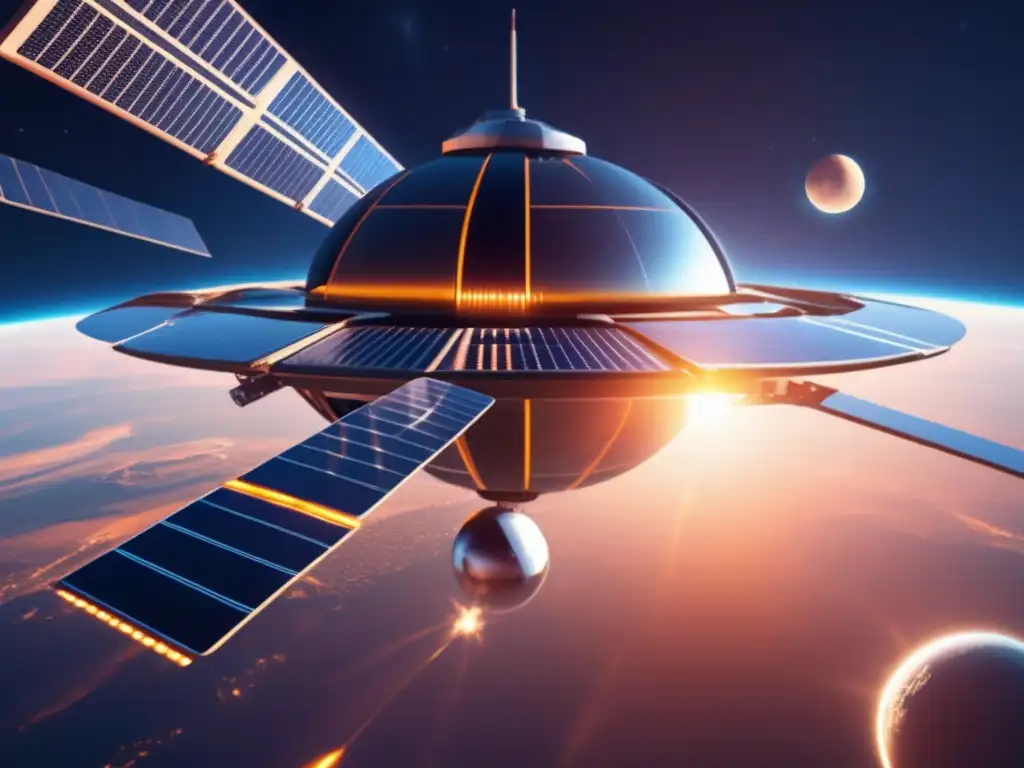 Estación espacial futurista capturando energía solar espacial - Protección contra asteroides