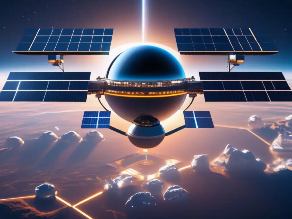 Estación espacial futurista con energía solar: liderazgo en la carrera espacial