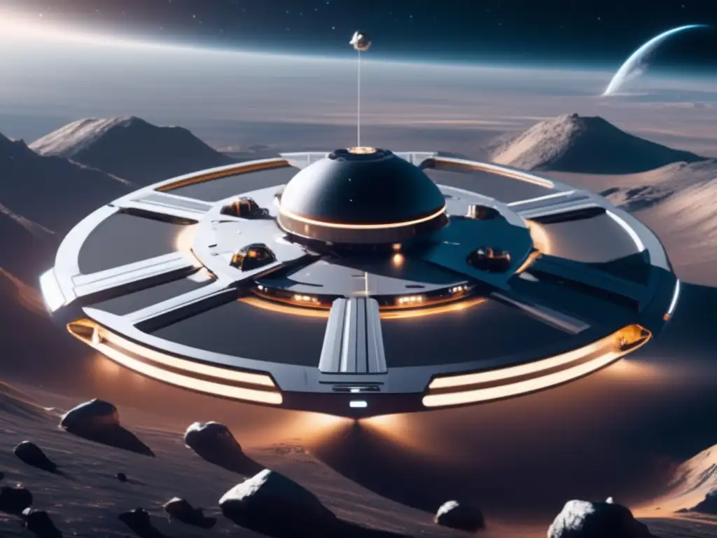 Estación espacial futurista en el espacio con mineros de asteroides y vista impresionante del cosmos