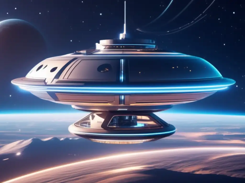 Estación espacial futurista flotando en el espacio - Tecnología sostenible con asteroides
