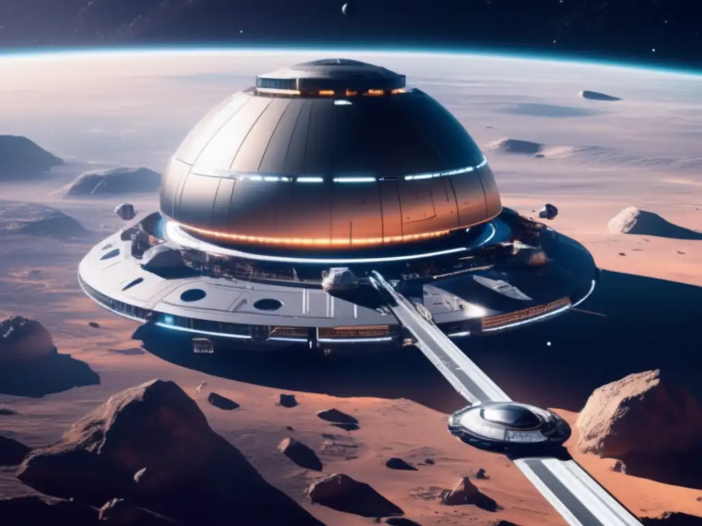Estación espacial futurista con mineros de asteroides - Rentabilidad minería asteroides