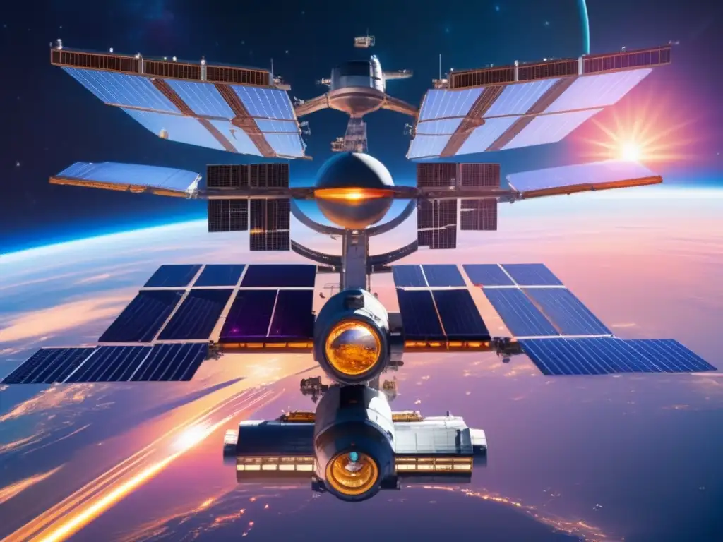 Espacio con estación solar: energía solar espacial para colonias extraterrestres