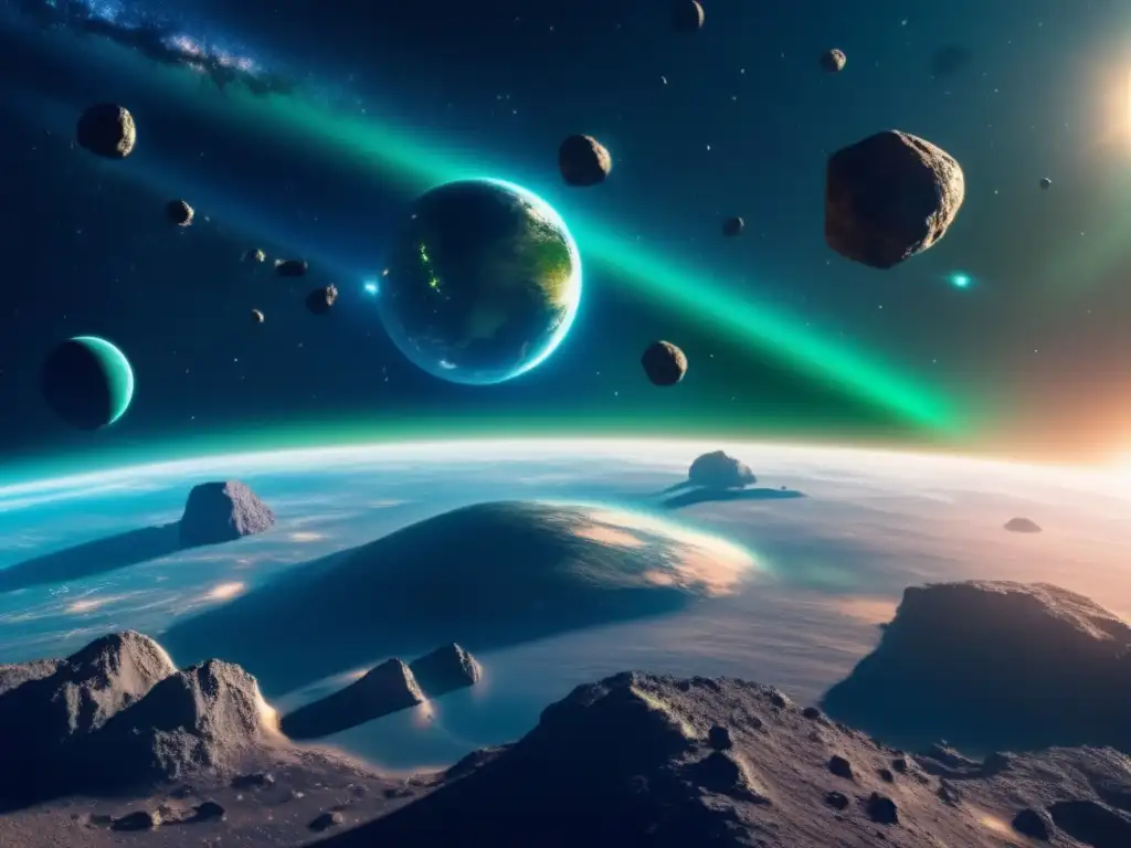 Espectacular imagen de protección con energía solar espacial y asteroides