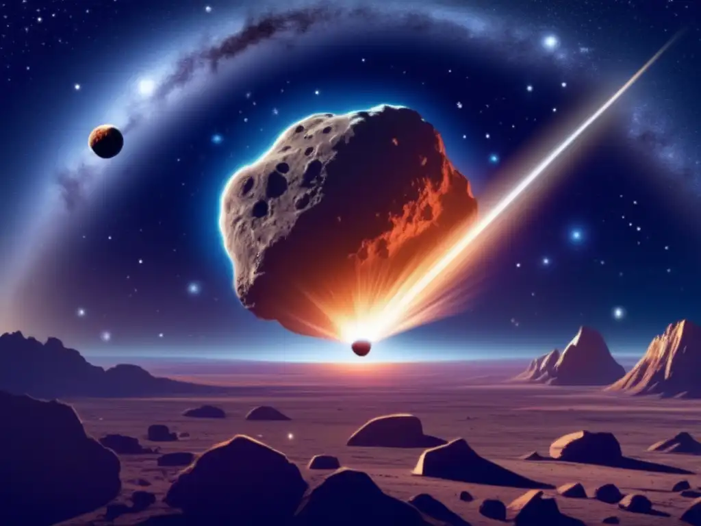 Ficción especulativa sobre impacto de asteroides en un cielo nocturno estrellado