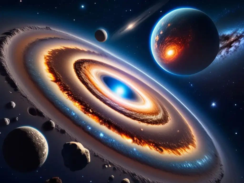 Galaxia en espiral con asteroide basáltico y planeta vecino: Misiones espaciales a asteroides basálticos