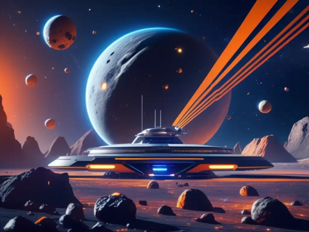 Descubre una estación espacial futurista junto a un impresionante campo de asteroides