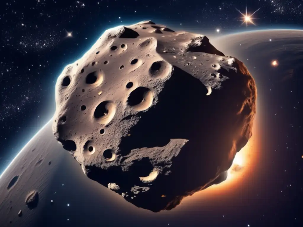Estrategias comerciales minería asteroides: Asteroide amenazante en el espacio con la Tierra en el fondo