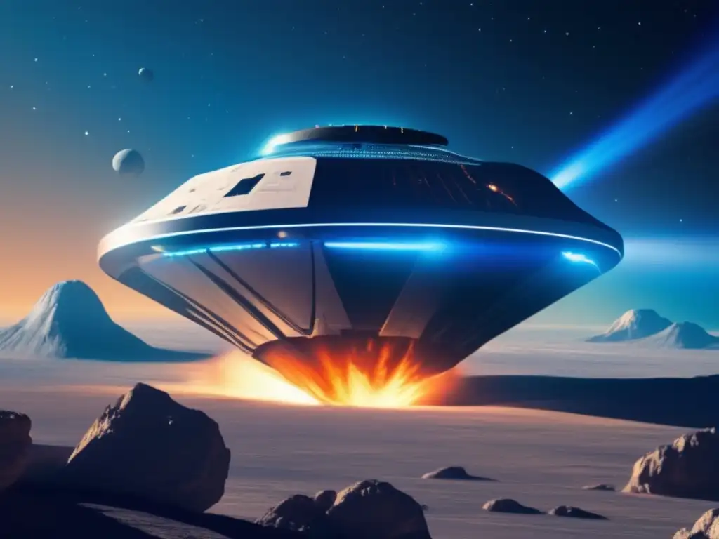 Estrategias de desvío de asteroides: nave futurista desvía asteroide hacia la Tierra