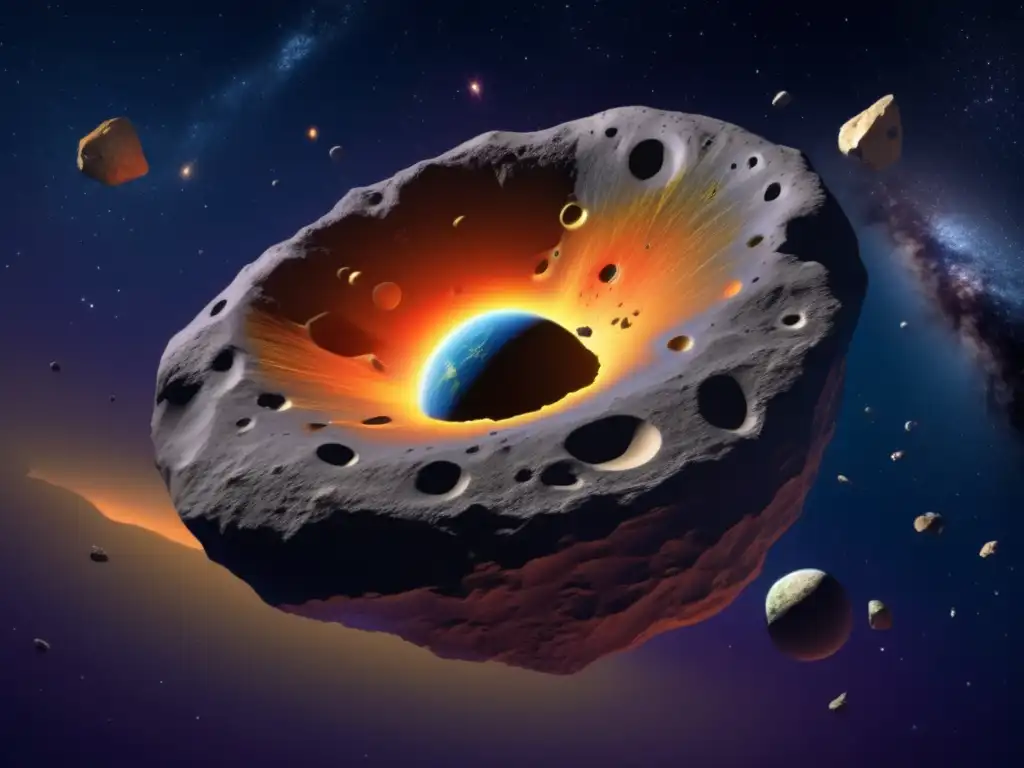 Estructura interna formación asteroides - Detalle impresionante de un asteroide en el espacio con composición química y estructuras geológicas