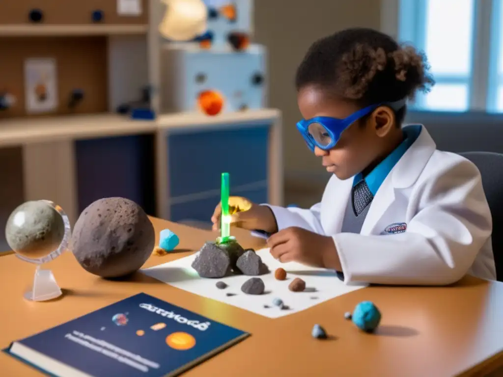 Estudiante ensambla kit educativo asteroides en casa