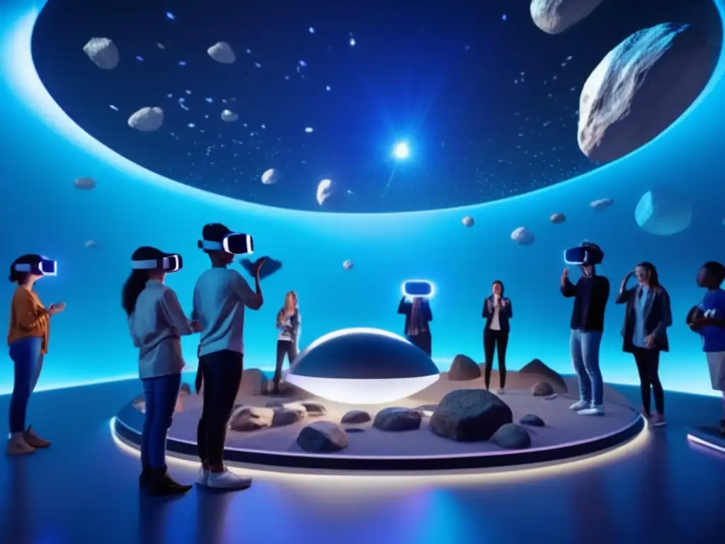 Estudiantes explorando asteroides con realidad virtual