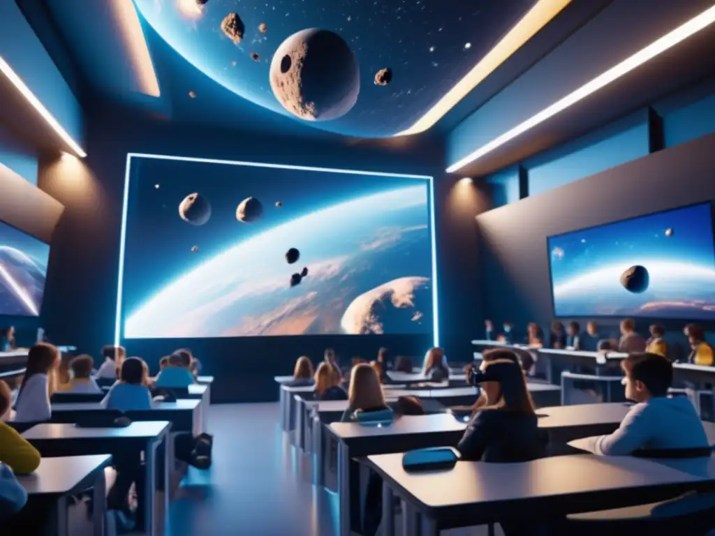 Estudiantes en aula de Realidad Virtual en educación espacial