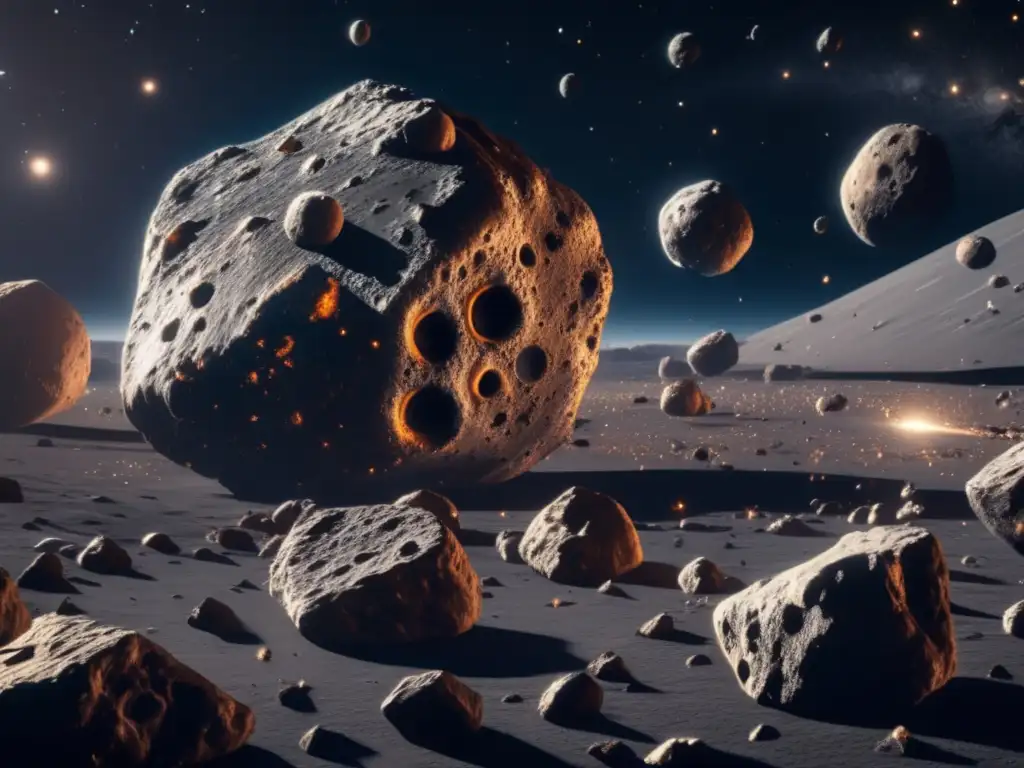 Estudio de meteoritos en Marte: imagen impresionante de un campo de asteroides en el espacio, con detalles ultradetallados en 8k
