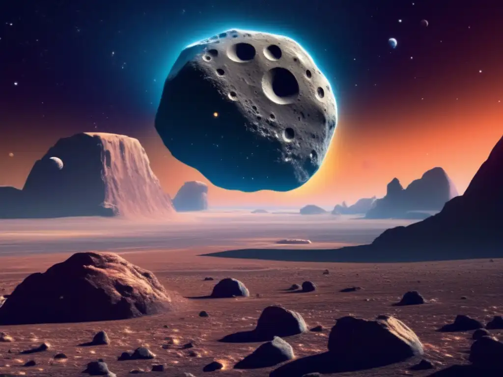 Estudio de objetos cambiantes en asteroides: Imagen impactante de un asteroide Centauro en un paisaje cósmico, con texturas y colores únicos