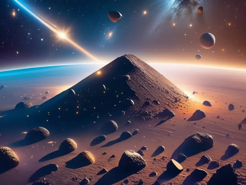 Estudios de asteroides en el universo: imagen asombrosa del espacio con asteroides flotando entre estrellas y galaxias distantes