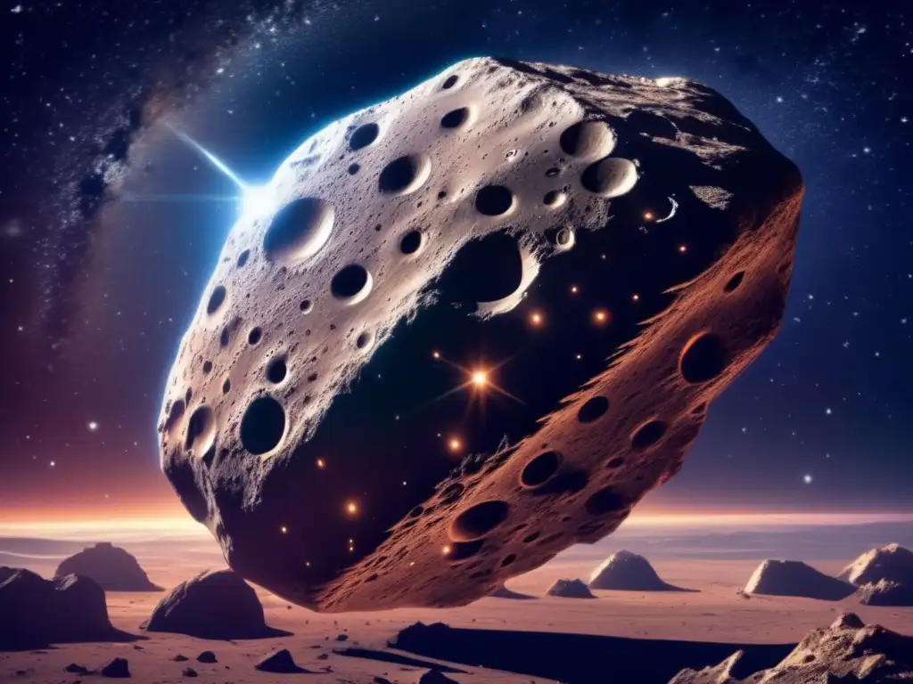 Estudios de asteroides en el universo: Imagen impresionante de un asteroide masivo en el espacio, rodeado de estrellas titilantes
