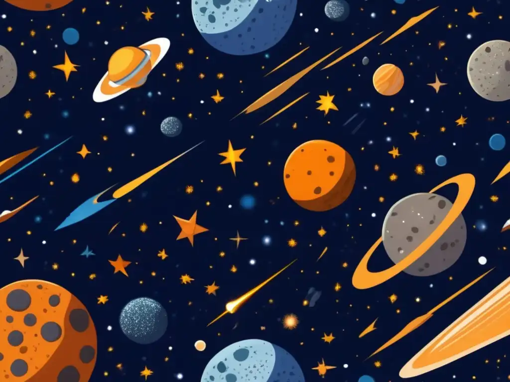 Ética en la colonización de asteroides: campo de asteroides etéreo, variados en tamaño y forma, con detalles exquisitos y colores vibrantes