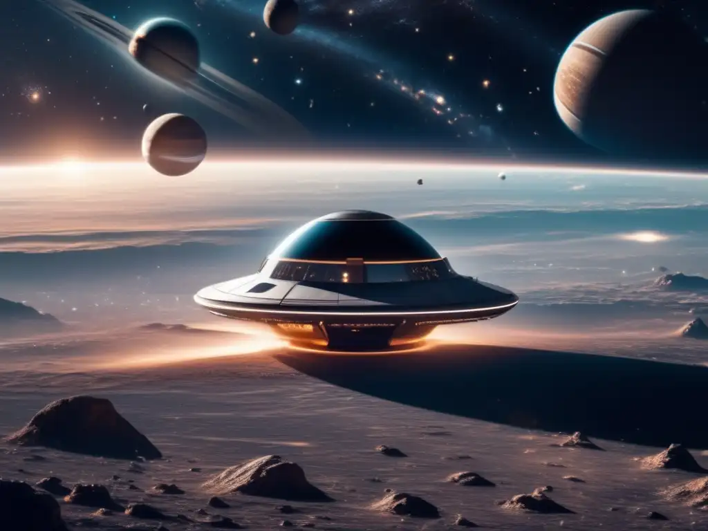Ética en la carrera espacial: Galaxia distante, estrellas brillantes y nave espacial moderna