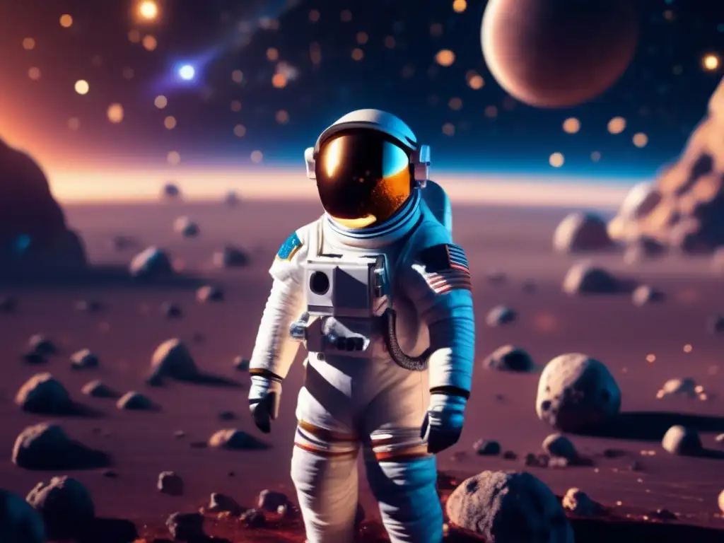 Experiencia virtual de astronauta flotando entre asteroides cósmicos