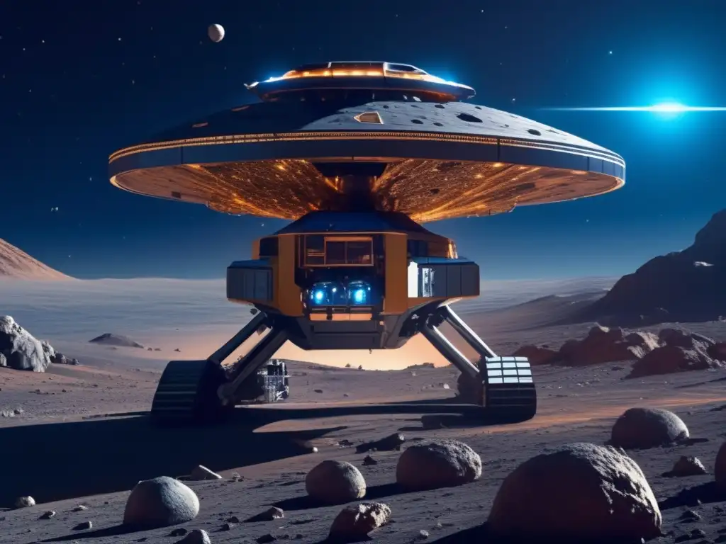Exploración de asteroides: Alianzas estratégicas en una imagen de espacio con nave espacial futurista
