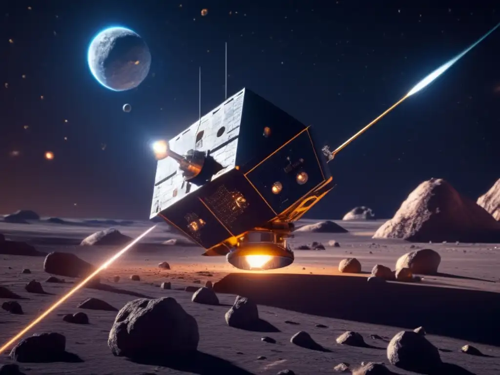 Exploración de asteroides: avances recientes, sonda espacial orbitando asteroide gigante en el espacio