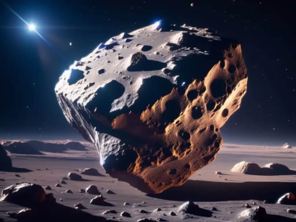 Asteroide metálico flotando en el espacio Exploración de asteroides: belleza y potencial de los metales en el espacio