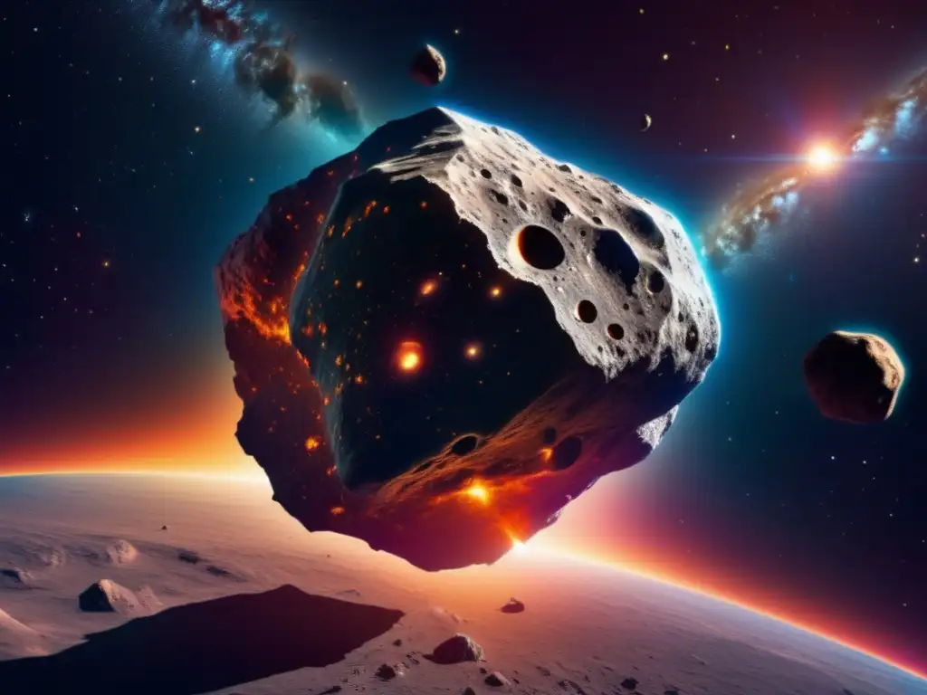 Exploración de asteroides: beneficios y peligros - Impresionante imagen de un asteroide masivo en el espacio, con detalles vívidos y colores vibrantes
