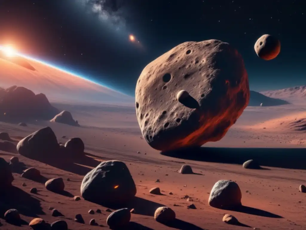 Exploración de asteroides binarios en el espacio: Una imagen impactante en 8k que muestra un sistema de asteroides binarios en movimiento