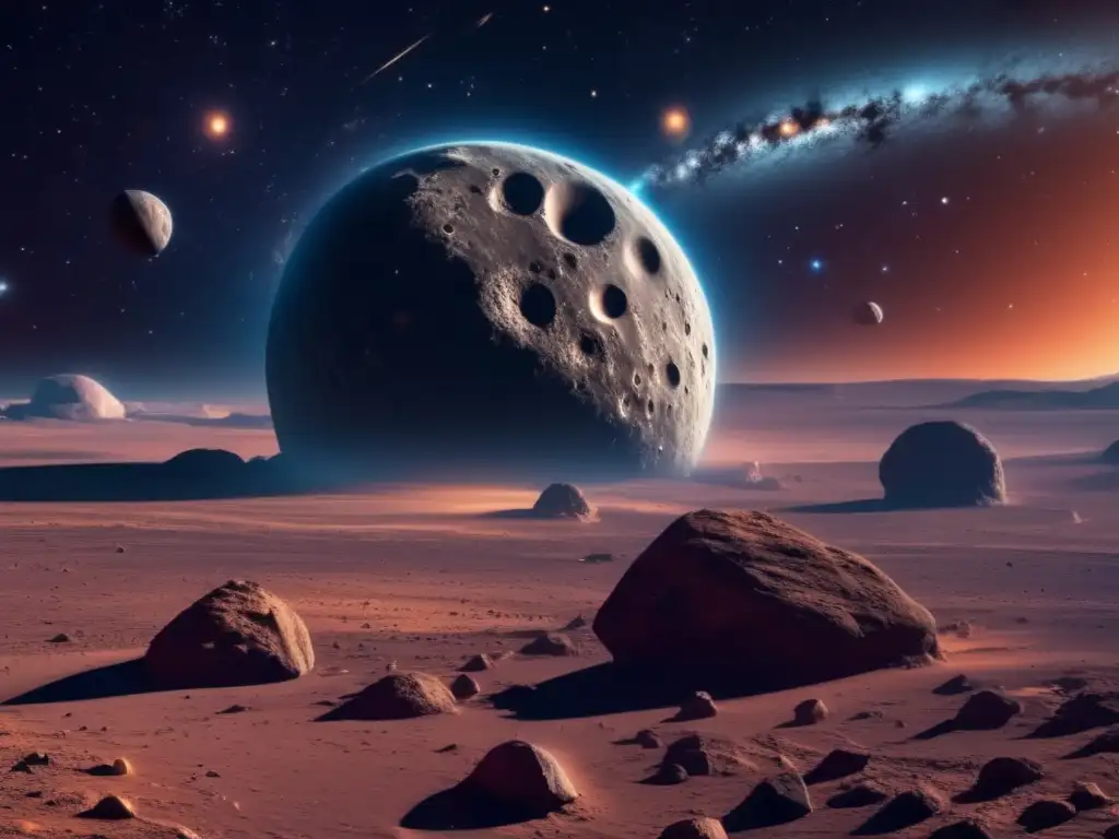 Exploración de asteroides binarios en el espacio: imagen impactante de 8k muestra sistema binario, asteroides gigantes y tecnología avanzada