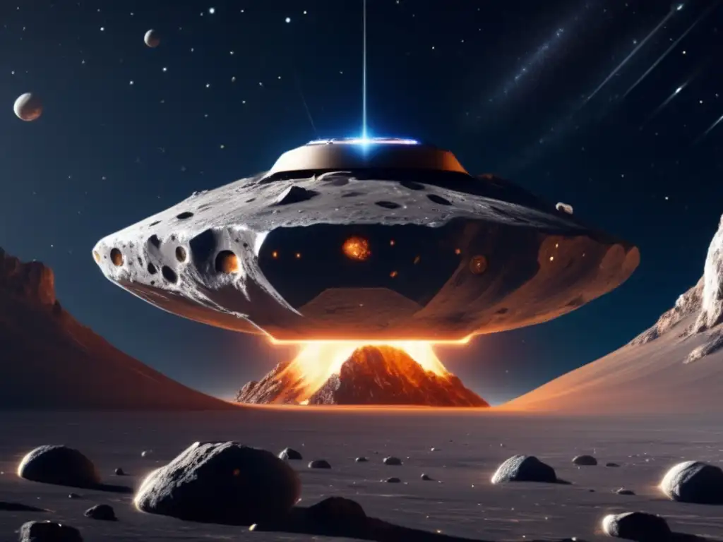 Exploración de asteroides Centauro: desafíos y estrategias con una nave espacial futurista y un asteroide rocoso