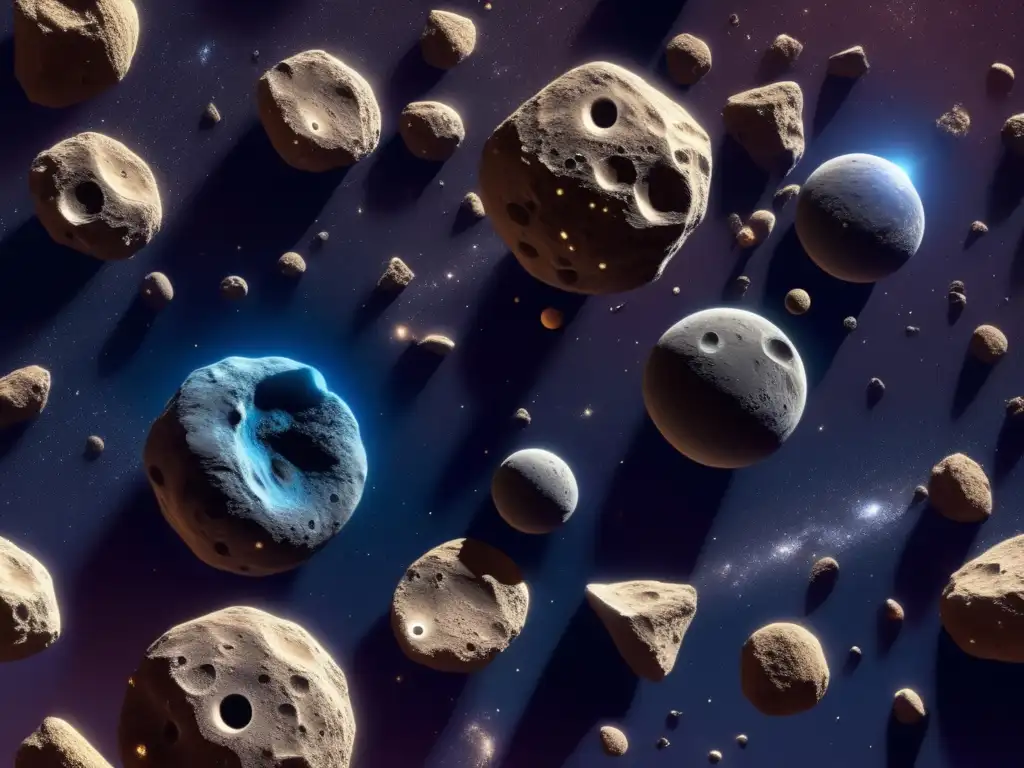 Exploración de asteroides y ciencia ficción: Detalles impresionantes de un vasto espacio con asteroides en un baile gravitacional