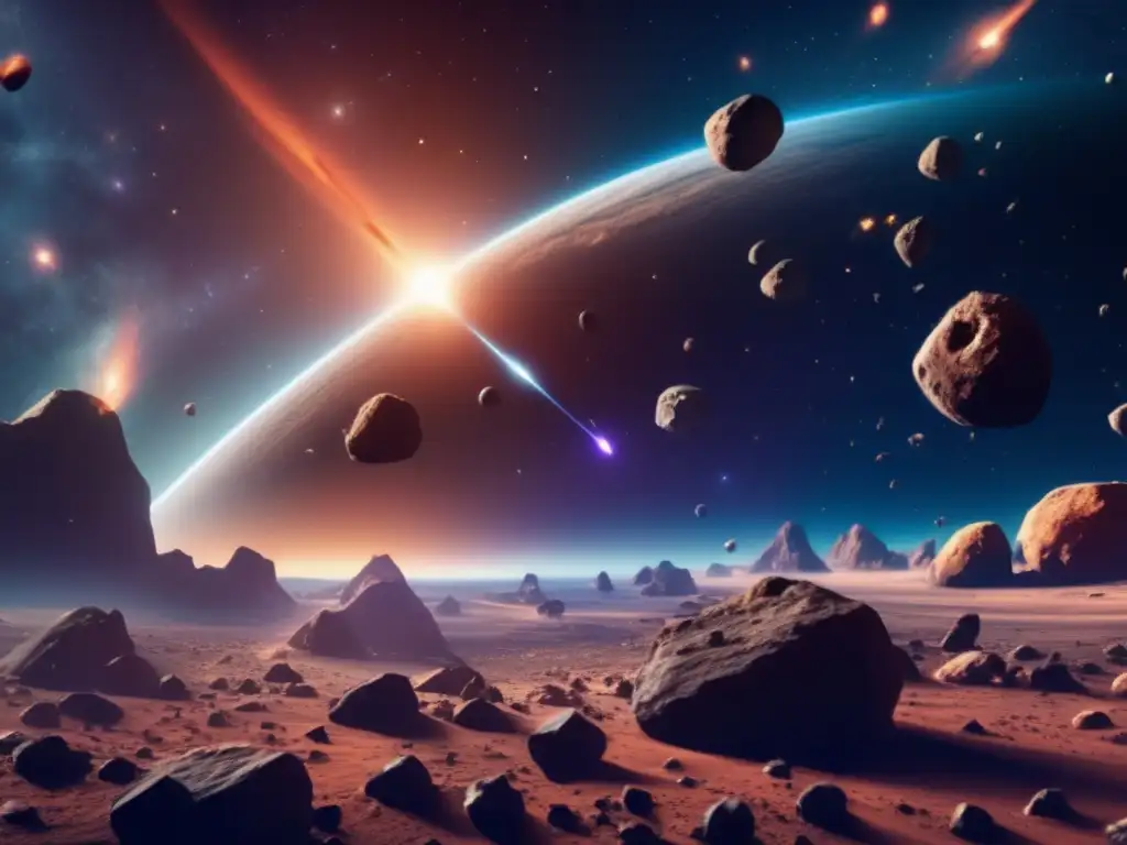 Exploración de asteroides para colonias espaciales: vista 8k de formación de asteroides en el espacio